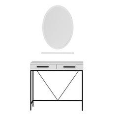 Coiffeuse moderne 2 tiroirs avec étagère et miroir Sinane Blanc et Noir