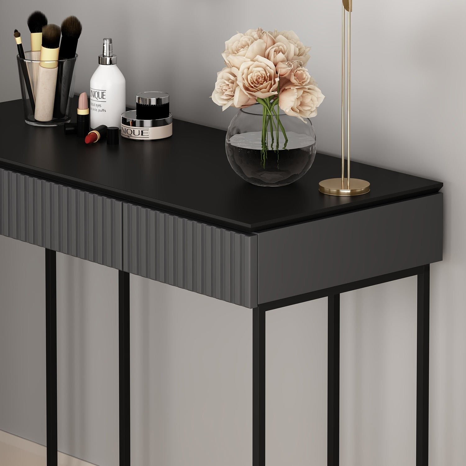 Console moderne 2 tiroirs avec 2 miroirs Tokel L105cm Anthracite