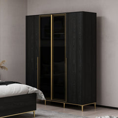 Armoire moderne 2 portes vitrées Bakita L120cm Noir et Or