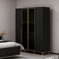 Armoire moderne 2 portes vitrées Bakita L120cm Noir et Or