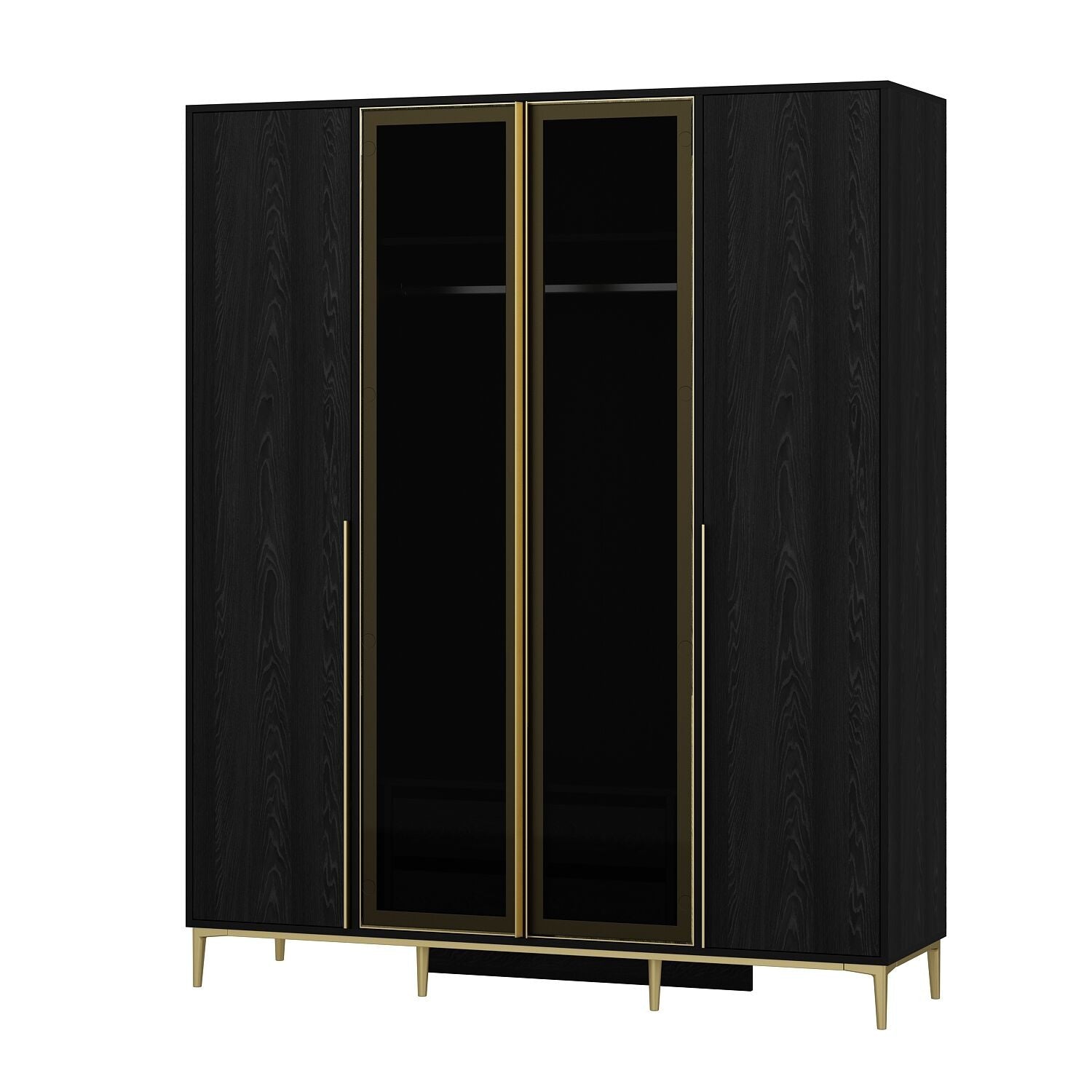 Armoire moderne 2 portes vitrées Bakita L120cm Noir et Or