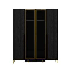 Armoire moderne 2 portes vitrées Bakita L120cm Noir et Or