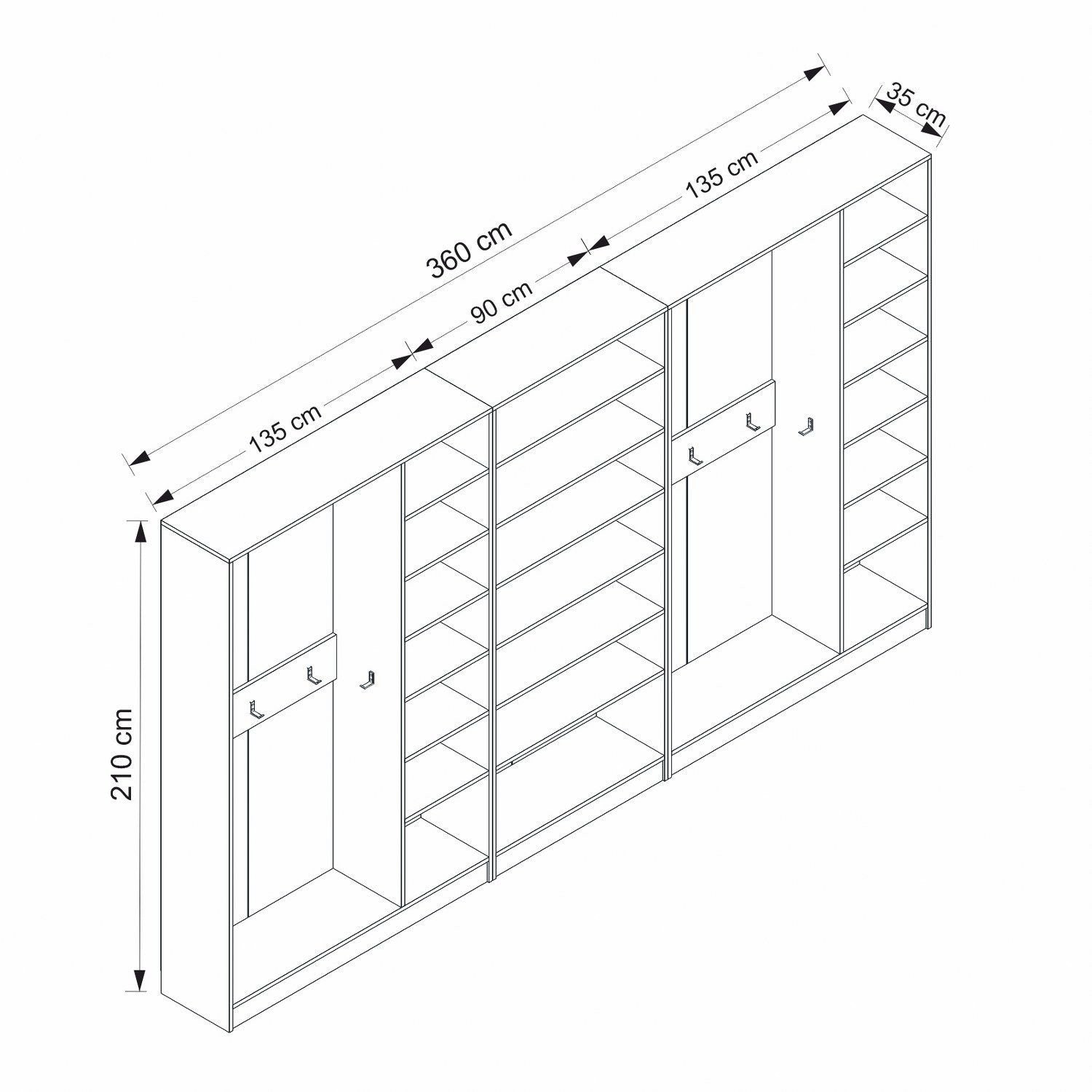 Placard d'entrée ouvert moderne 20 patères Antipax L360xH210cm Blanc