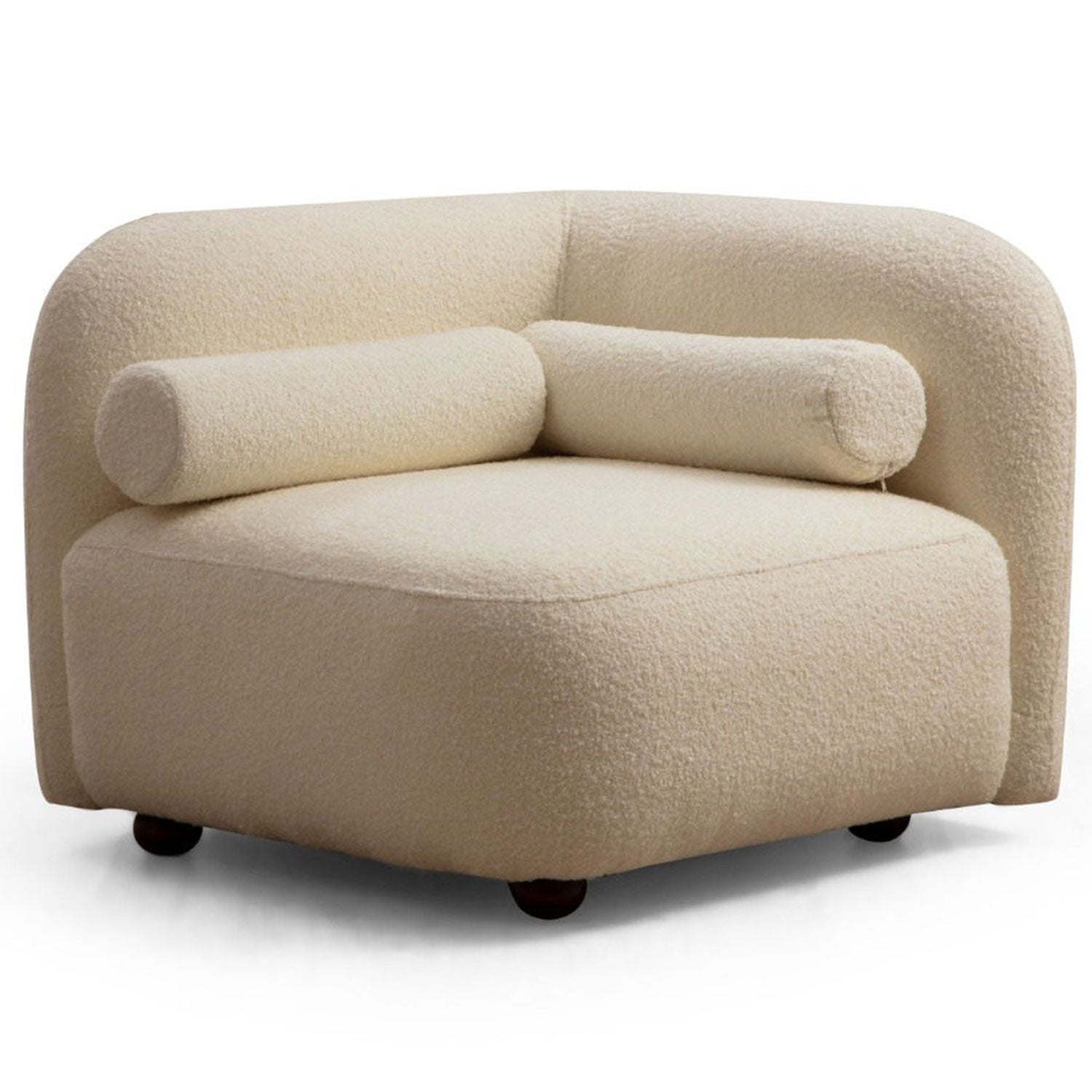 Fauteuil d'angle avec 2 coussins Audele 90x90cm Tissu bouclette Blanc crème