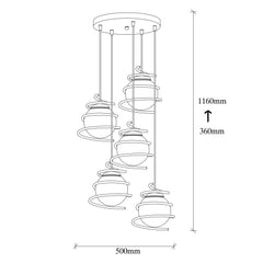 Suspension 5 ampoules hauteur réglable Addituma Métal spiral Noir