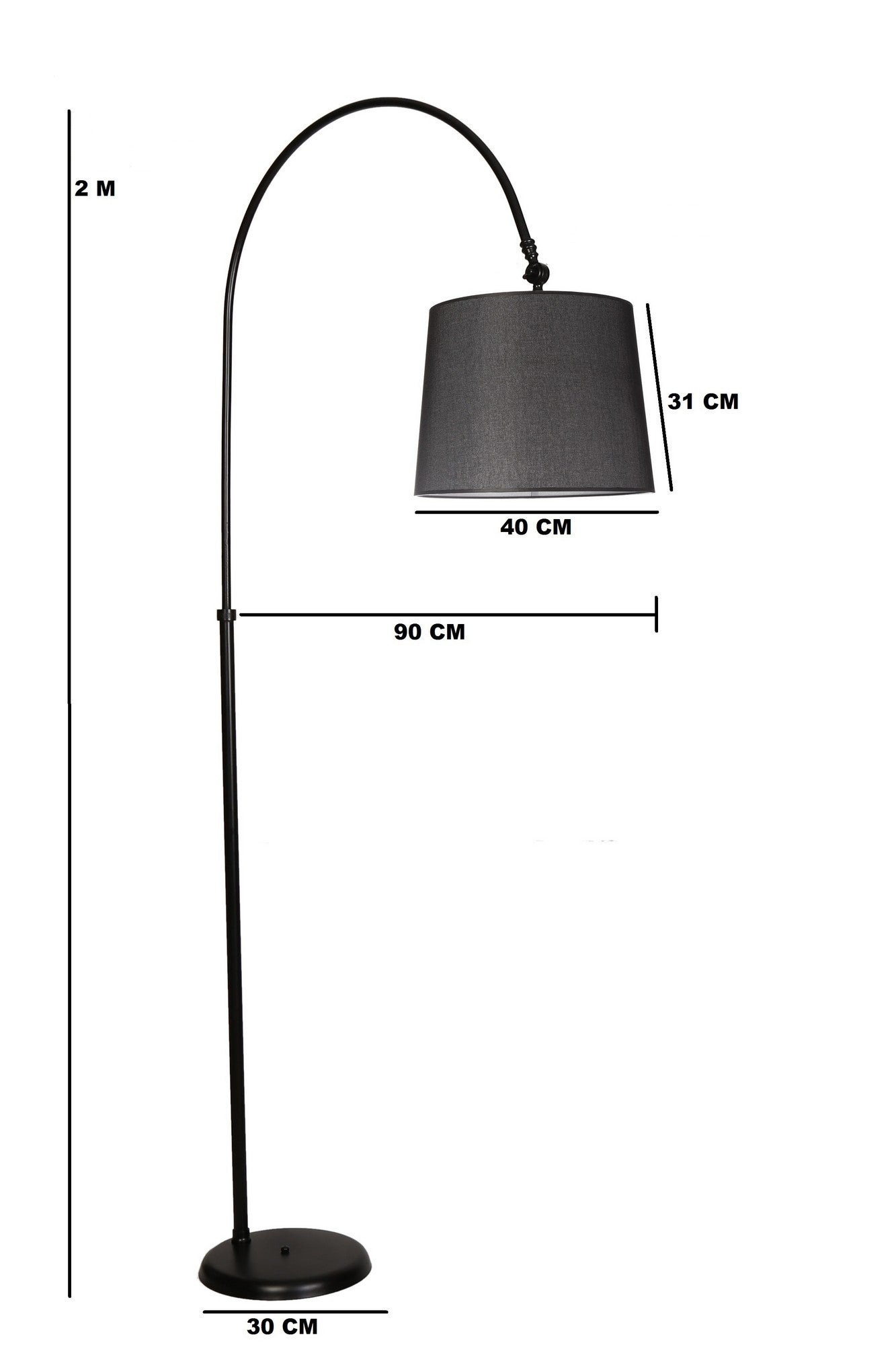 Lampadaire télescopique réglable Huib H200cm Tissu et Métal Noir