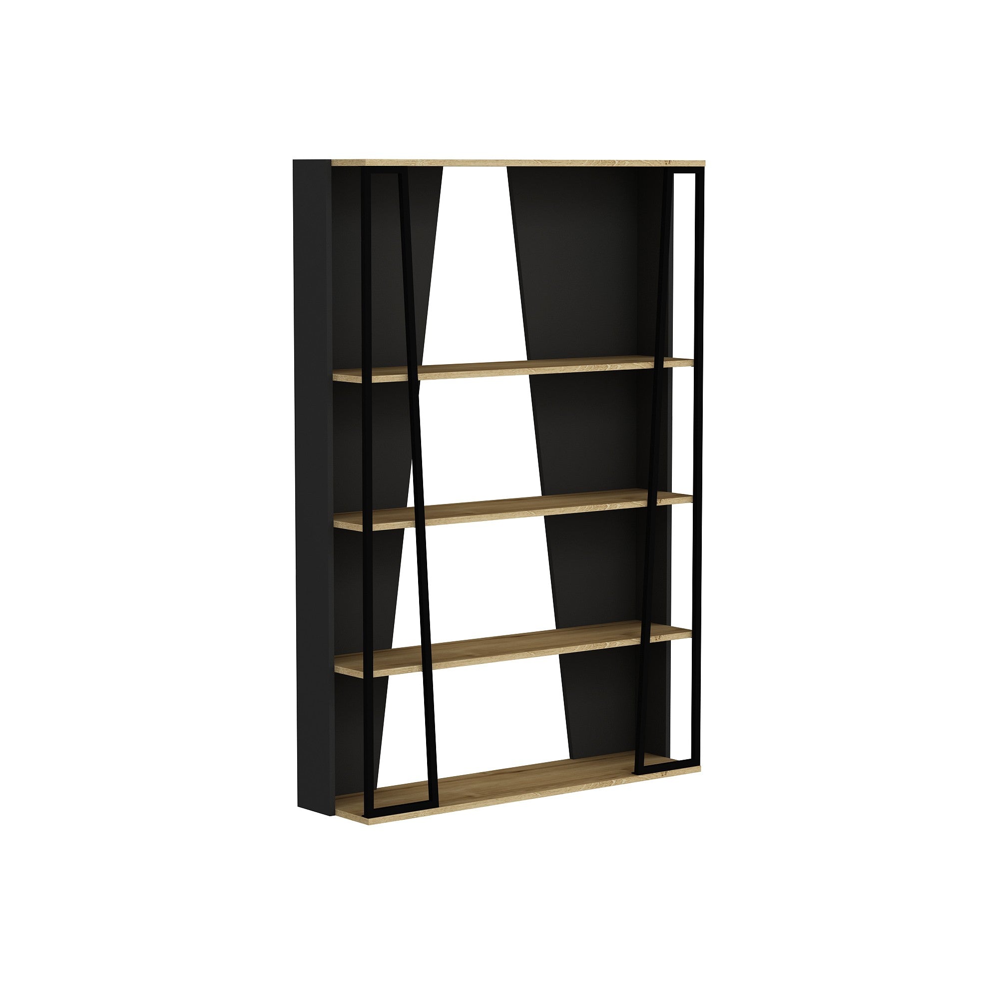 Étagère bibliothèque design Sirene L124cm Bois clair et Noir et Métal Noir