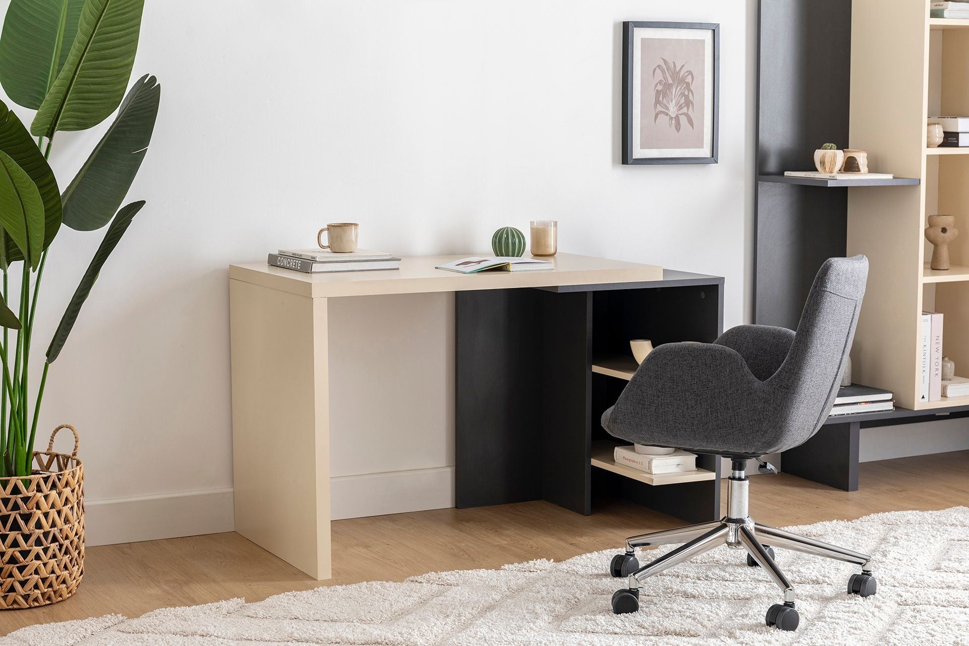 Bureau avec plateau extensible Franky L120cm Bois Beige et Anthracite