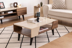 Table basse style scandinave Essas L90cm Bois foncé et Beige