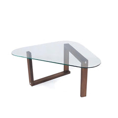 Table basse moderne Ortina L96cm Bois massif foncé et Verre Transparent