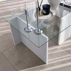 Table basse Melar 105x65cm Bois Blanc et Verre Transparent