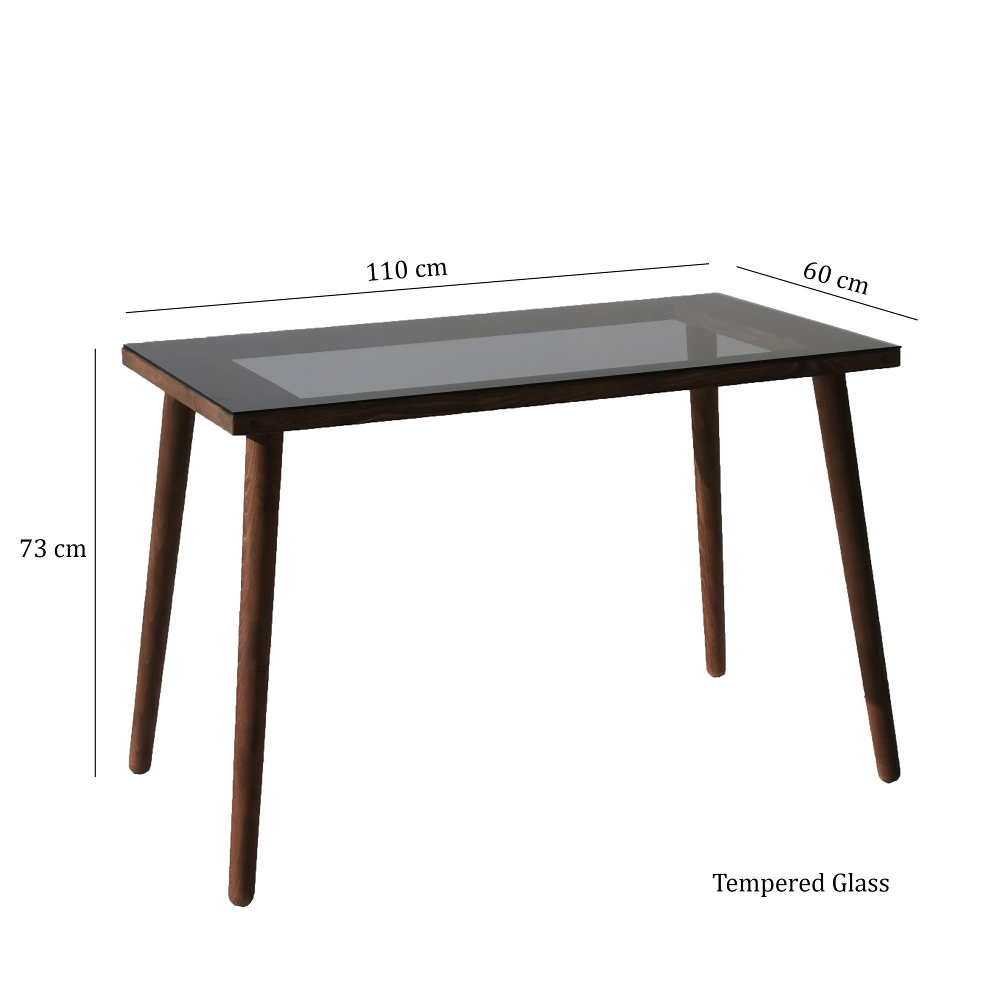 Bureau moderne Luchio L110cm Pin massif foncé et Verre trempé fumé