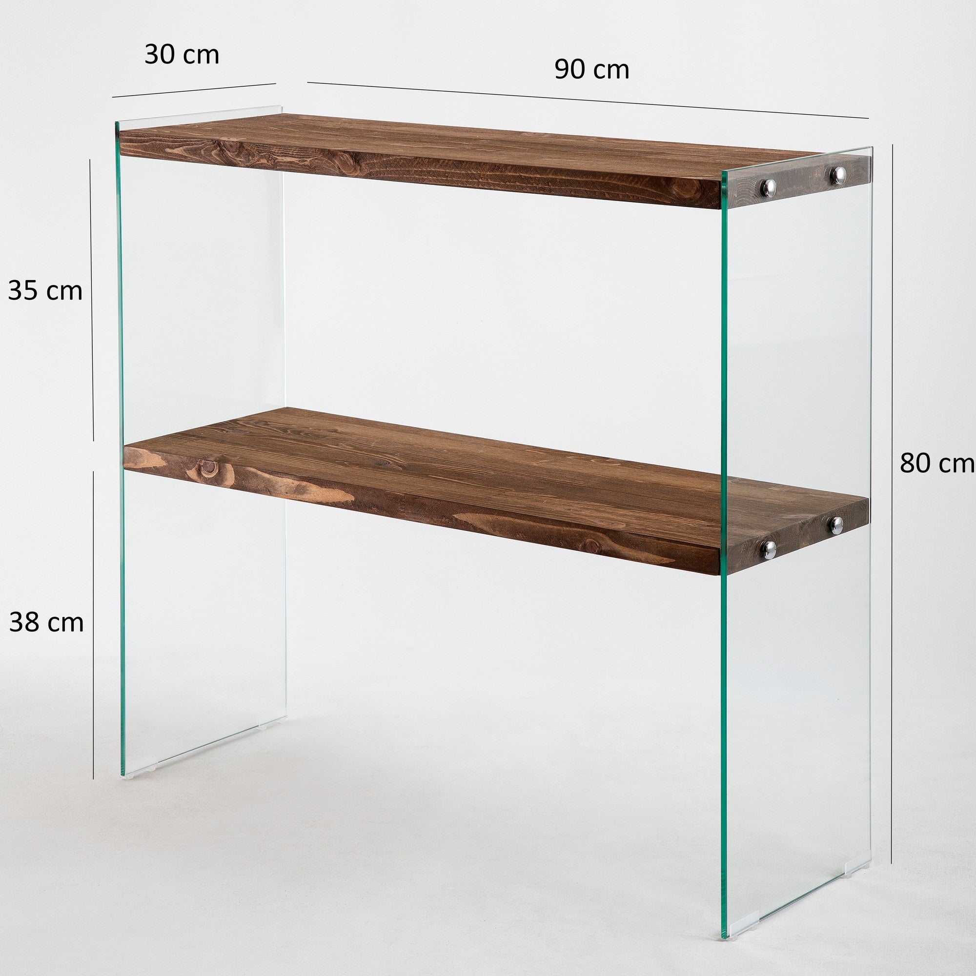 Console Translucens L90cm Verre trempé Transparent et Bois Massif foncé