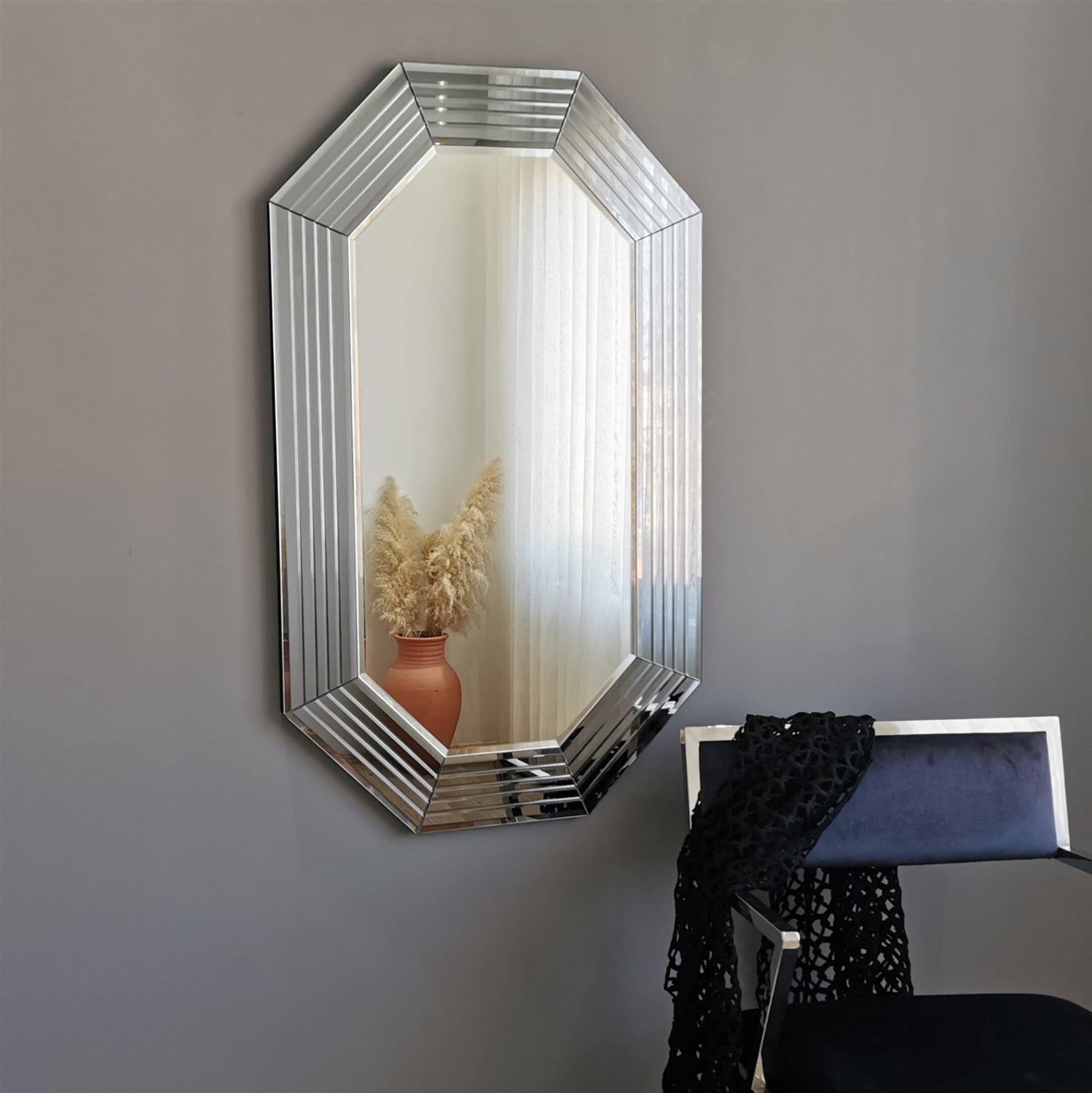 Miroir décoratif hexagone Bekota 60x100cm Verre Trempé Argent