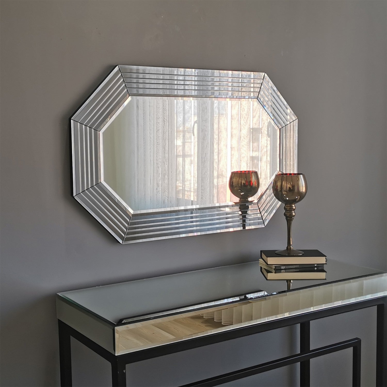 Miroir décoratif hexagone Bekota 100x60cm Verre Trempé Argent