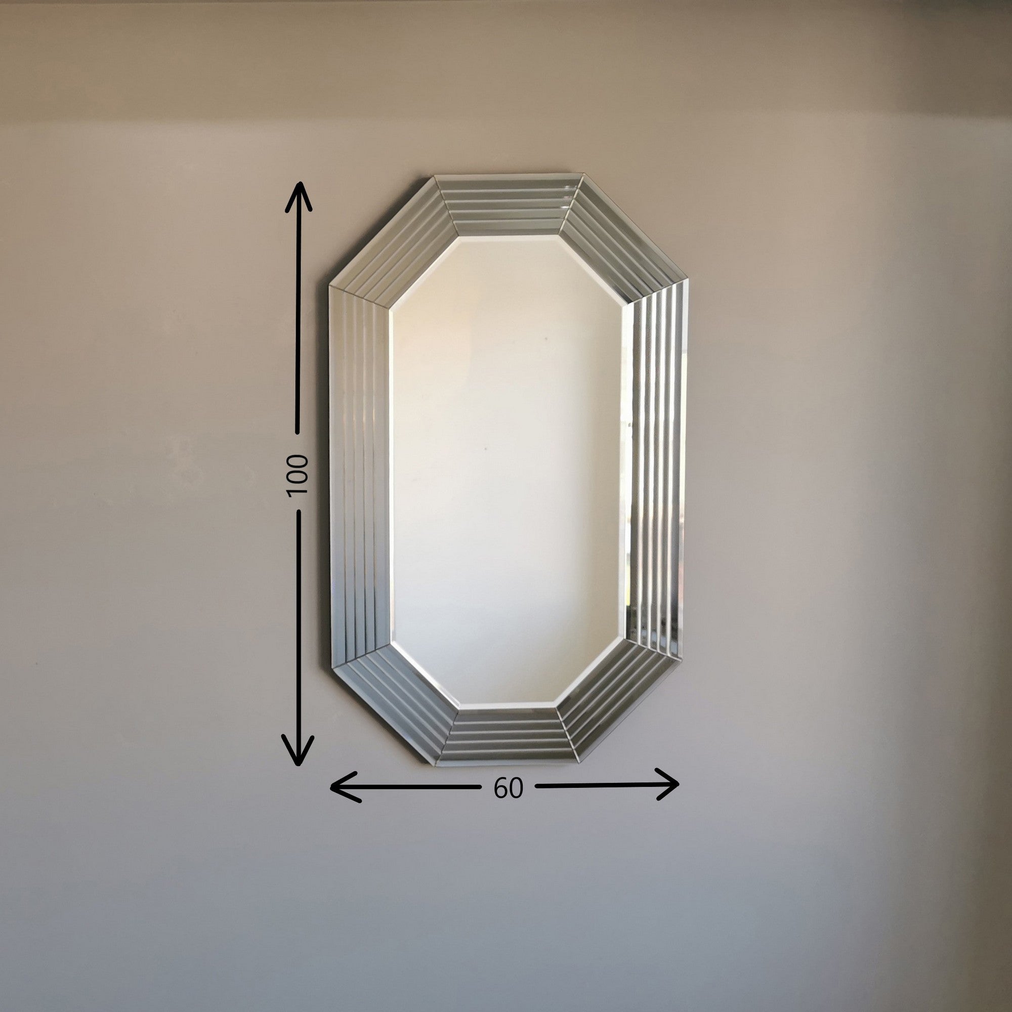 Miroir décoratif hexagone Bekota 100x60cm Verre Trempé Argent