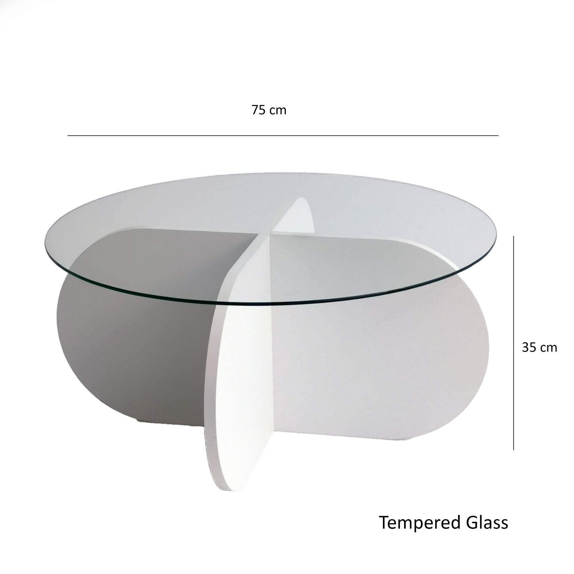 Table basse design Venas D75cm Bois Blanc et Verre trompé Transparent