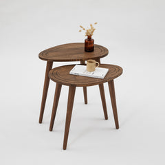 Set de 2 tables d'appoints gigogne Tiki Bois massif foncé