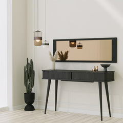 Miroir minimaliste Amlo L120xH40cm Verre Bronze et Bois Noir