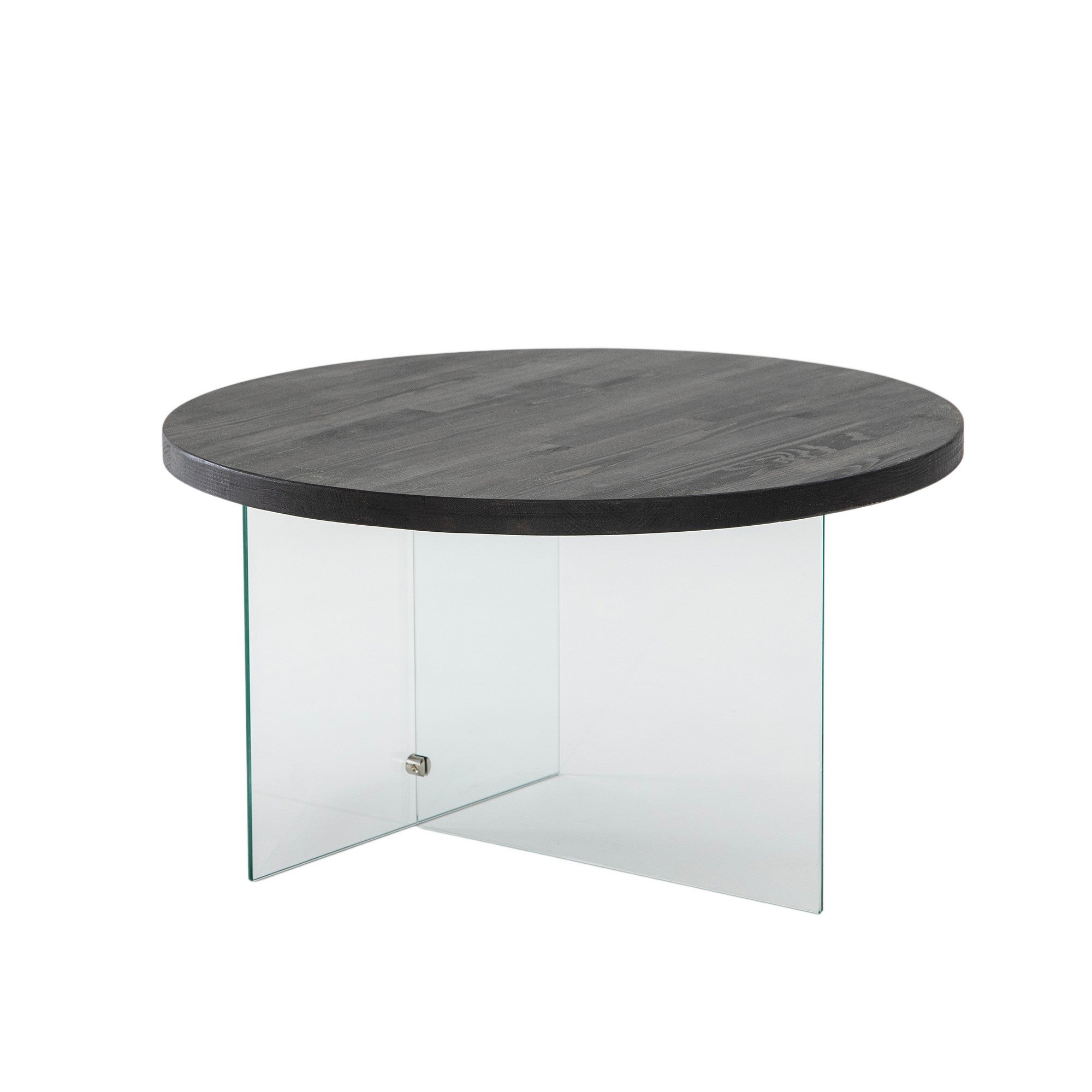 Table basse ronde Saky D70cm Bois Anthracite et Verre Transparent