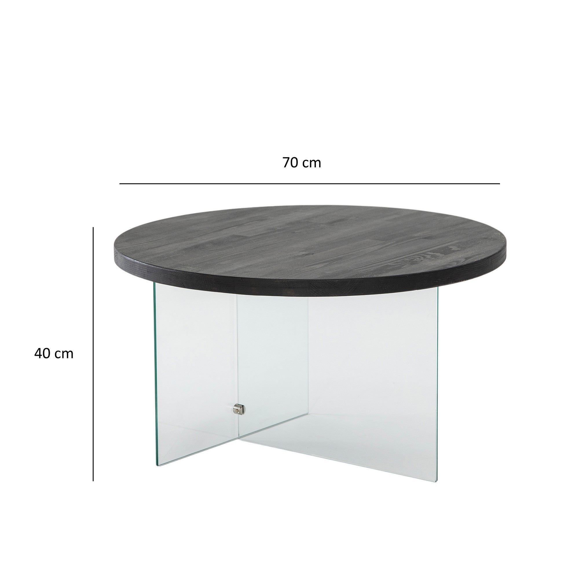 Table basse ronde Saky D70cm Bois Anthracite et Verre Transparent