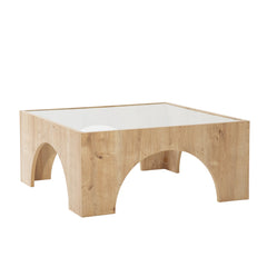 Table basse Vittina 80x80cm Bois Chêne clair et Verre Transparent