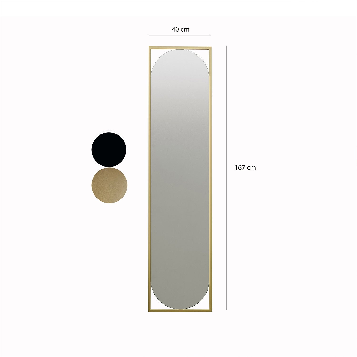 Miroir rectangulaire design Biril L40xH167cm Or