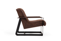 Fauteuil avec accoudoirs style moderne Varin Tissu effet simili Marron et Métal Noir