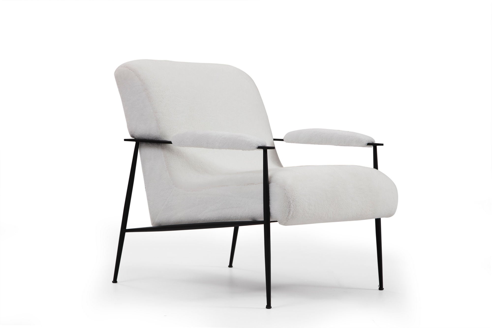 Fauteuil avec accoudoirs style moderne Carinos Fourrure Blanc et Métal Noir