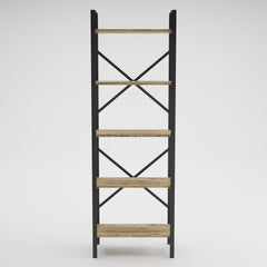 Étagère bibliothèque Palza L60xH180cm Bois clair et Métal Noir