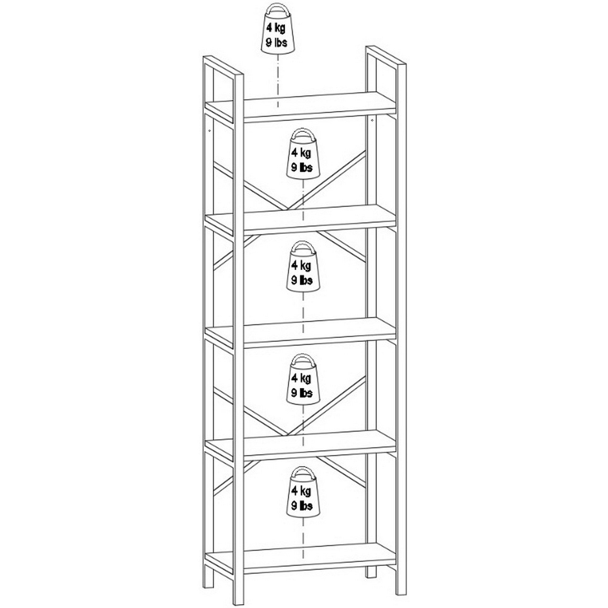 Étagère bibliothèque Palza L60xH180cm Bois clair et Métal Noir