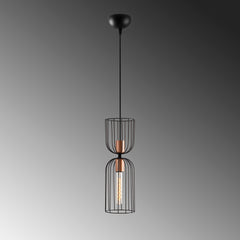 Suspension 1 lampe à dôme filaire Compertum D14 Métal Noir et Or rose