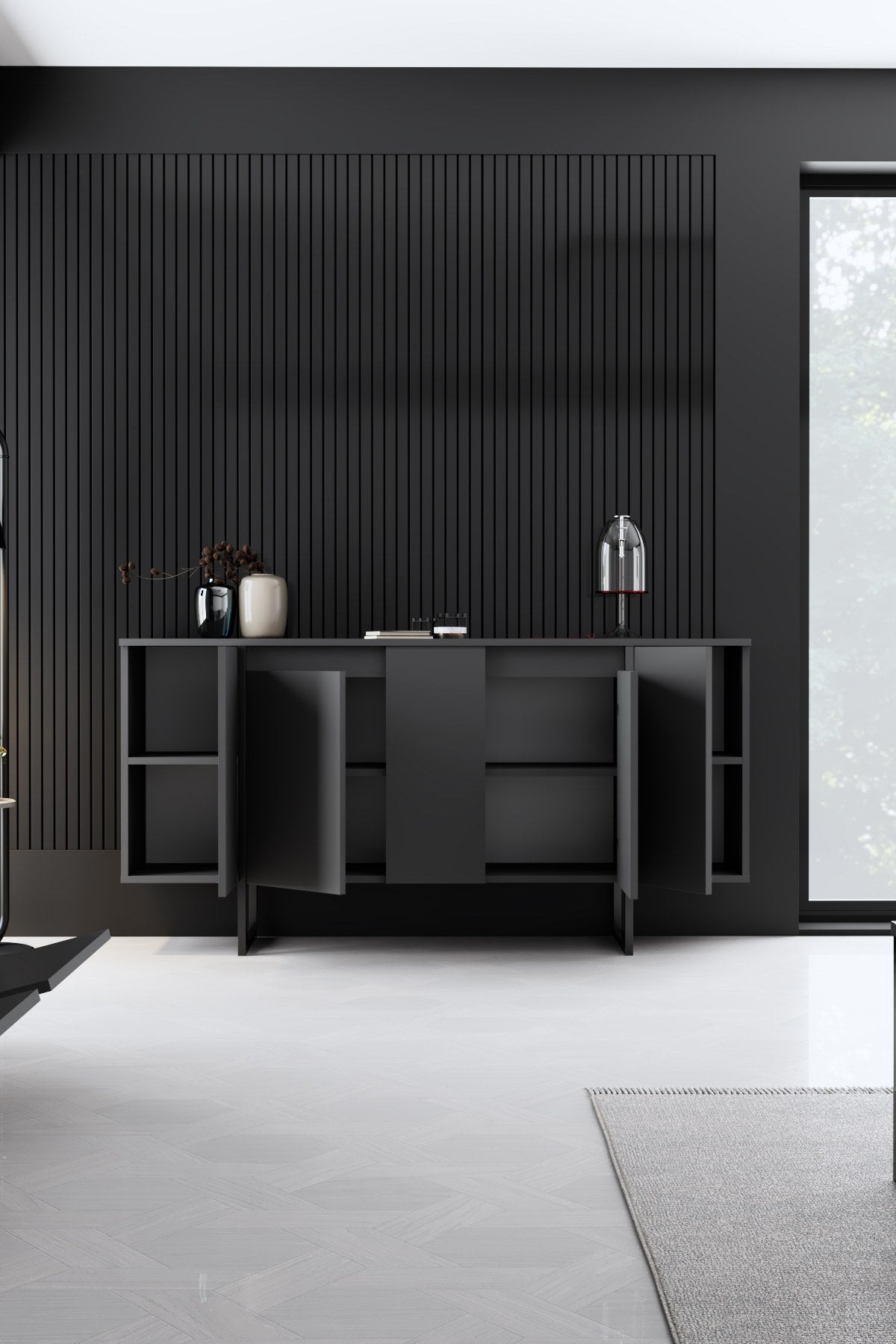 Buffet bas Sibylle L160cm Métal Noir et Bois Anthracite