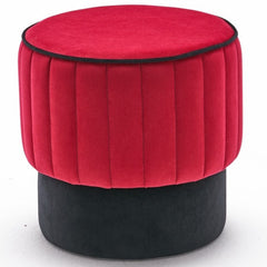 Pouf rond Goren D40cm Velours Noir et Rouge