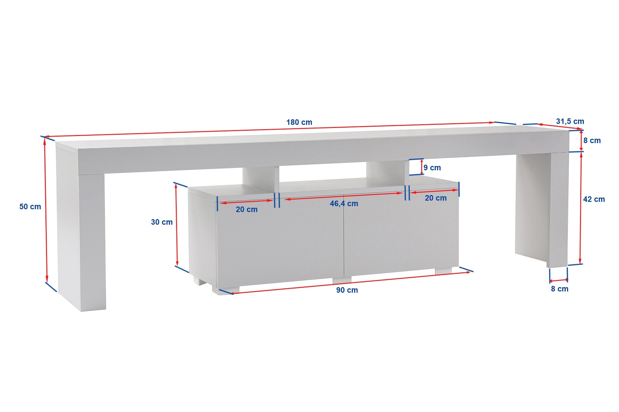 Meuble tv moderne 2 portes L180cm Diapazon Effet Marbre blanc