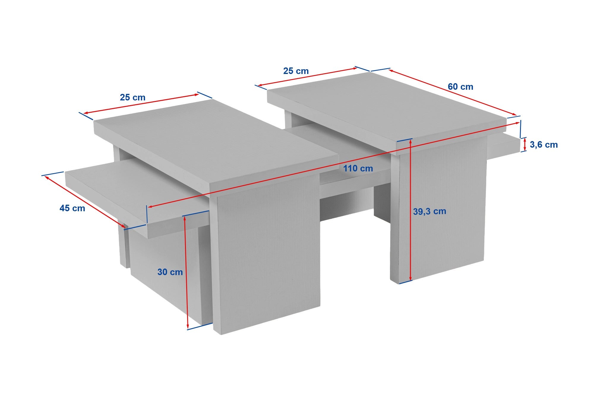 Ensemble table basse et 2 bouts de canapés gigognes Bernin Bois Blanc