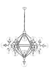 Suspension 21 lampes Adogia D120cm Métal Noir et Verre fumé Or