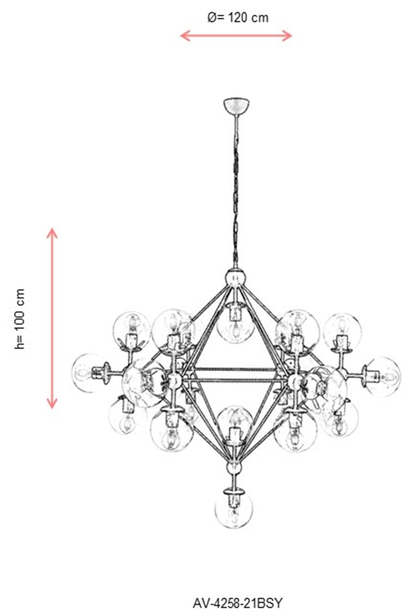 Suspension 21 lampes Adogia D120cm Métal Noir et Verre fumé Or