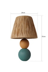 Lampe à poser design Bolema D20cm Raphia Marron clair et Bois Orange et Vert