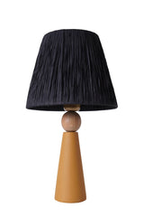 Lampe à poser style contemporain Ekimo D24cm Abat jour Tissu Noir avec base Céramique Effet bois et Jaune