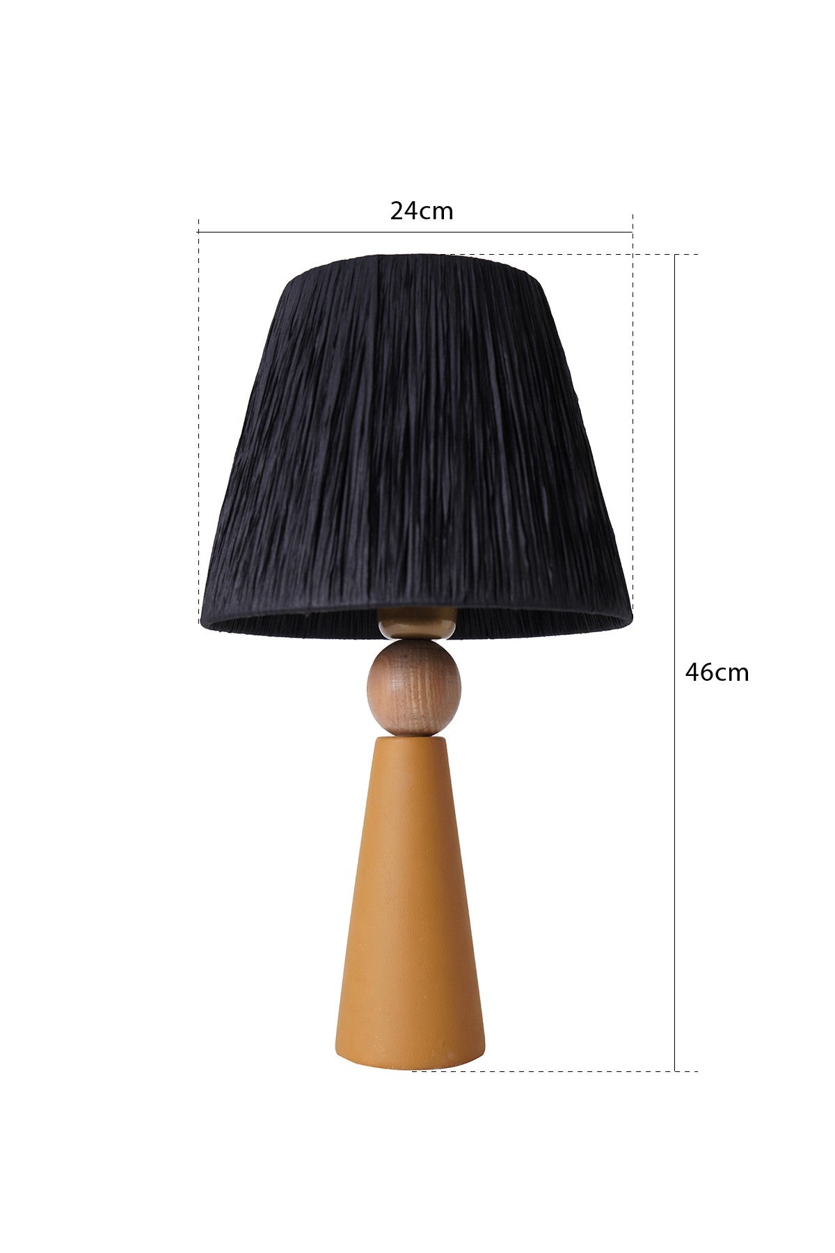 Lampe à poser style contemporain Ekimo D24cm Abat jour Tissu Noir avec base Céramique Effet bois et Jaune