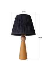 Lampe à poser style contemporain Ekimo D24cm Abat jour Tissu Noir avec base Céramique Effet bois et Jaune