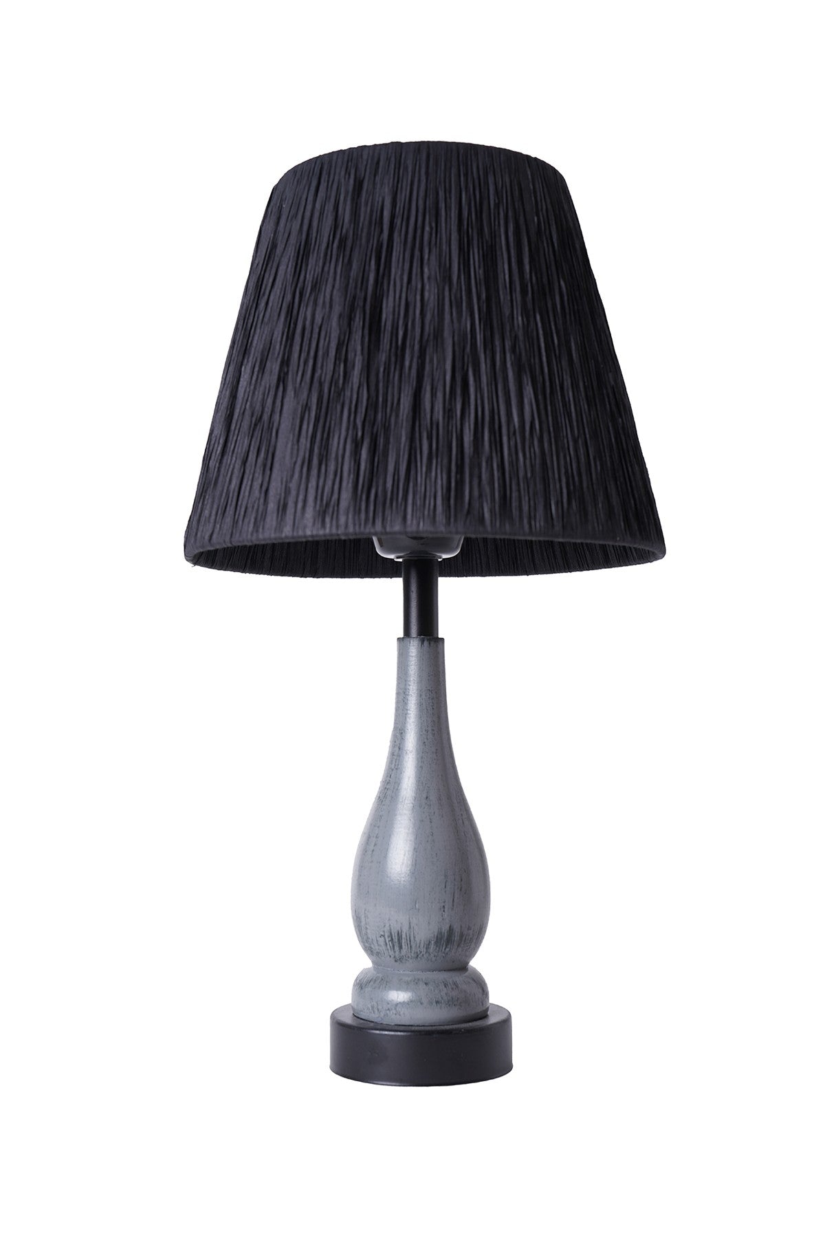 Lampe à poser design kendy D33cm Raphia Noir et Bois Gris et Noir