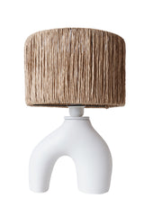 Lampe à poser design Auria D30xH47cm Raphia Naturel et Céramique Blanc