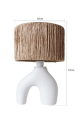 Lampe à poser design Auria D30xH47cm Raphia Naturel et Céramique Blanc