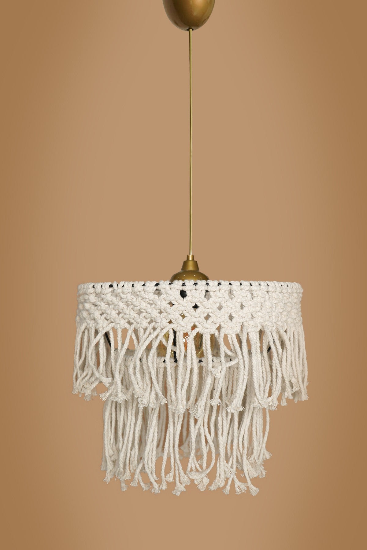 Lustre Dori D30xH65cm Tissu macramé Crème