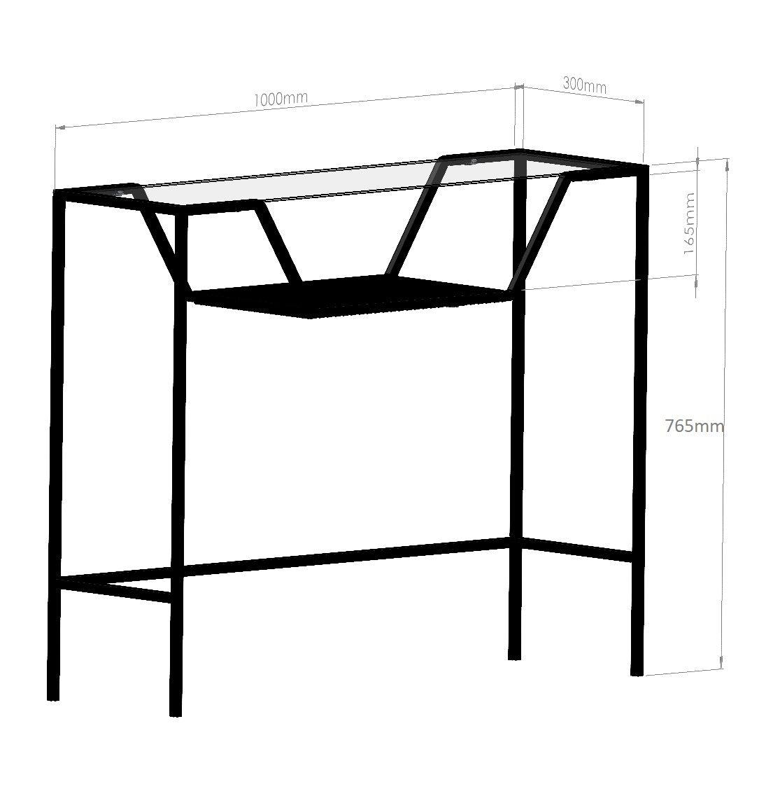 Console style minimaliste Cersa L100cm Verre trempé Transparent Bois Naturel et Métal Noir