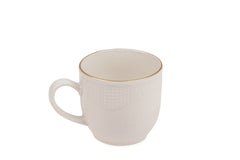 Lot de 6 tasses de café avec sous-tasses Campari 100% Porcelaine Blanc crème bordure pliée avec écaille lisère Or