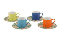 Lot de 4 tasses de cafés et sous tasses Rhain Porcelaine Motif Florale