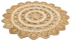 Tapis d'entrée rond Fibia D120cm Jute Beige et Blanc